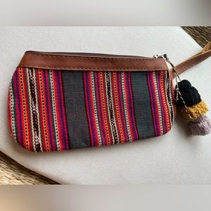 Nena & Co Embroidered and Leather Wristlet Clutch